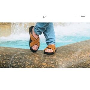 Italian Leather Mens‎ Tan Del Toro Amalfi Crossover Sandal NEW